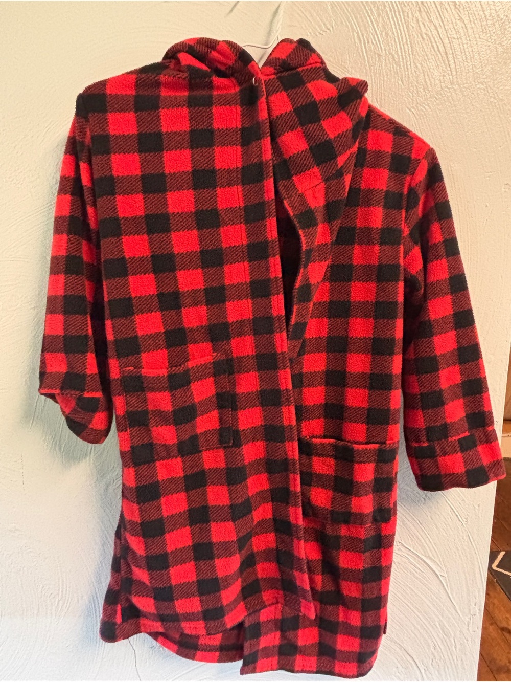 Kids Red and Black Buffalo Plaid Hooded Robe
